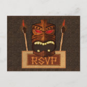 Houten Tiki Mask  Retro Wedding Party RSVP Uitnodiging Briefkaart (Voorkant)