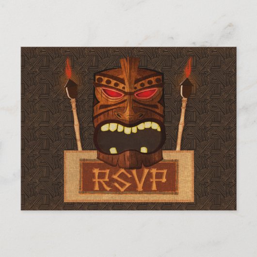 Houten Tiki Mask Retro Wedding Party RSVP Uitnodiging Briefkaart (Voorkant)