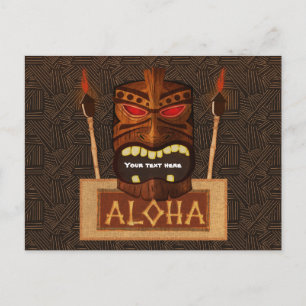 Houten Tiki Mask Vintage Retro ALOHA Luau Feest Uitnodiging Briefkaart