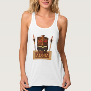 Houten Tiki Mask Vintage Retro ALOHA Luau Hawaïaan Tanktop