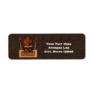 Houten Tiki Masker Vintage Retro ALOHA Zomerfeest Etiket