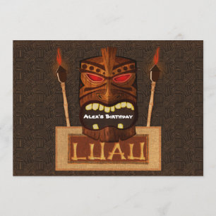 Houten Tiki-masker Vintage Retro Luau Zomerfeest Kaart