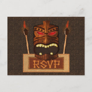 Houten Tiki Masker Vintage Retro Trouwfeest RSVP Uitnodiging Briefkaart