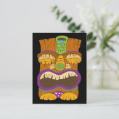 Houten Tiki standbeeld met open mond, grappig zwar Briefkaart (Staand voorkant)