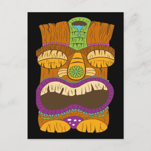 Houten Tiki standbeeld met open mond, grappig zwar Briefkaart (Voorkant)