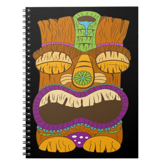 Houten Tiki standbeeld met open mond, grappig zwar Notitieboek (Voorkant)