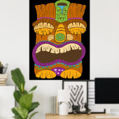 Houten Tiki standbeeld met open mond, grappig zwar Poster (Thuiskantoor)