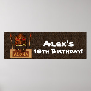 Houten Tiki Vintage Retro ALOHA Luau Feest Banner Poster