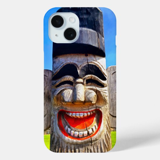Houten totem lachen gezicht tanden foto vet grappi Case-Mate iPhone case (Achterkant)