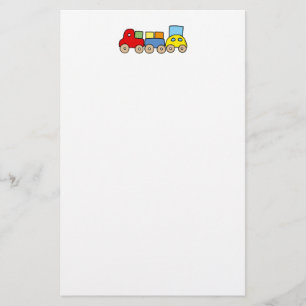 Houten trein met briketten briefpapier