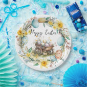 Houten trolley met decoratieve eieren bloemenPasen Papieren Bordje (Feest)