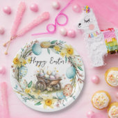 Houten trolley met decoratieve eieren bloemenPasen Papieren Bordje (Feest)