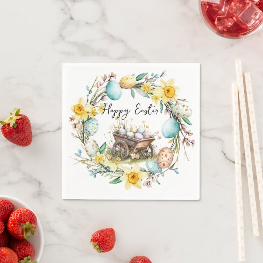 Houten trolley met decoratieve eieren bloemenPasen Servet (Insitu)