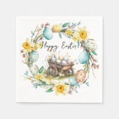 Houten trolley met decoratieve eieren bloemenPasen Servet (Voorkant)