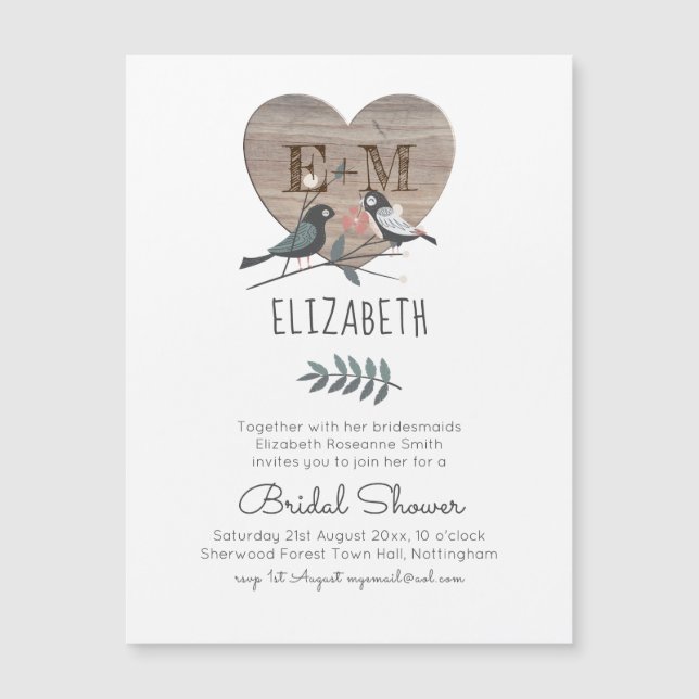 Houten Trouw Bruidsfeest met Gegraveerde Hart (Voorkant)