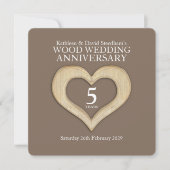 Houten trouwdag 5 jaar uitnodigingen hart feest (Voorkant)