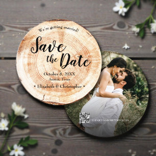 Houten trouwkaart met QR-code voor 'save the date' Kaart