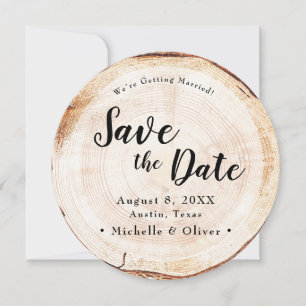 Houten trouwkaart 'Save the date' met custom foto Kaart