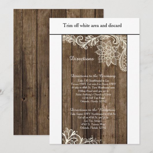 Houten trouwrichtingskaart 'Rustic Wood Lace' 9x15 Kaart (Voorkant / Achterkant)
