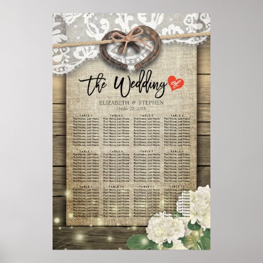 Houten trouwstoelindeling met hoefijzeren Hortensi Poster (Voorkant)