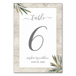 Houten trouwtafelnummer met botanische aquarel kaart