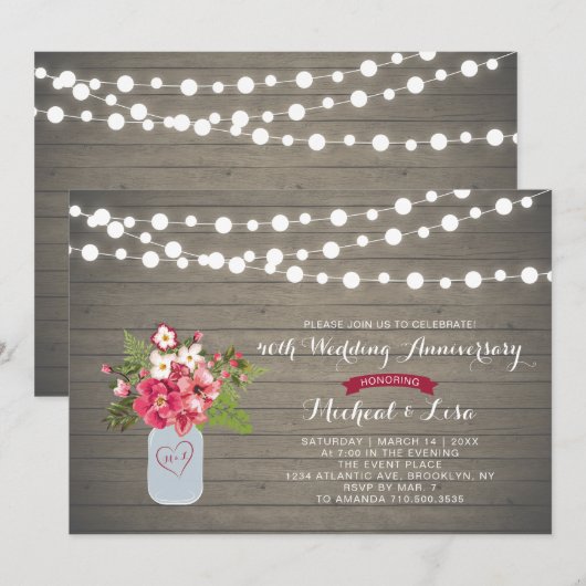 Houten uitnodiging voor 40-jarig huwelijksjubileum (Voorkant / Achterkant)