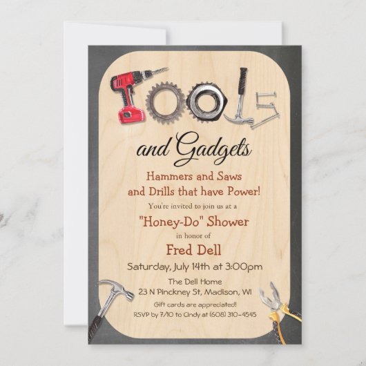 Houten uitnodiging voor 'Honey Do Couples Shower'- (Voorkant)