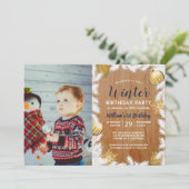 Houten Vakantiefoto Verjaardagsfeest Uitnodiging (Staand voorkant)