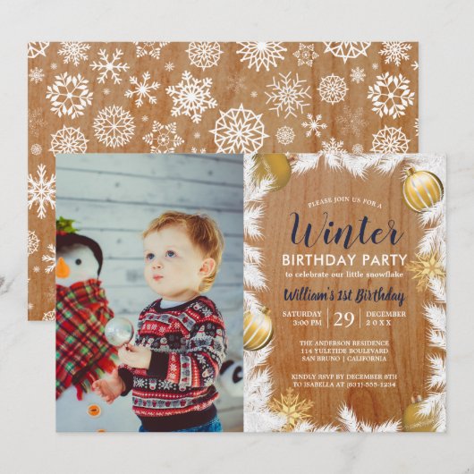 Houten Vakantiefoto Verjaardagsfeest Uitnodiging (Voorkant / Achterkant)