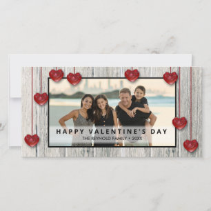 Houten Valentijnsdag LOVE Hartjes Fotokaart
