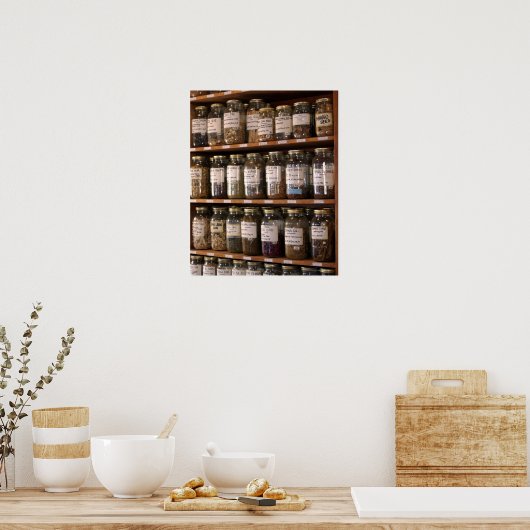 Houten van kruidpotten poster (Keuken)