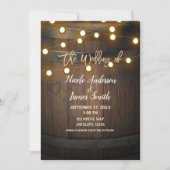 Houten Vat Gesneden Hart & Lichten Rustieke Bruilo Kaart (Voorkant)