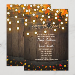 Houten vat herfstbladeren lichten engagement showe kaart