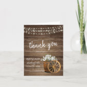 Houten vat met witte bloemen in landelijke stijl bedankkaart (Voorkant)