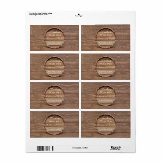 Houten Vat Trouw Wijnlabel in Rustieke Stijl Etiket (Full Sheet)