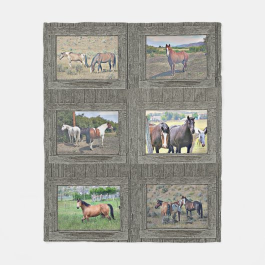 Houten vensterpaarden fleece deken (Voorkant)