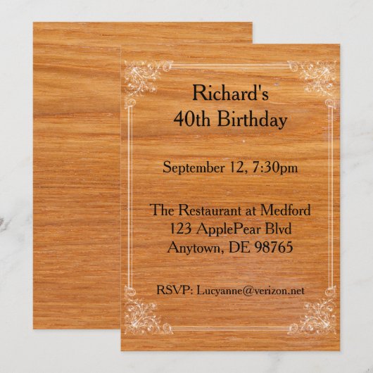 Houten Verjaardag Uitnodiging (Voorkant / Achterkant)