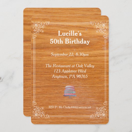Houten Verjaardag Uitnodiging (Voorkant / Achterkant)