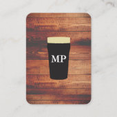 Houten vierkant element Beers Rustic met monogram Visitekaartje (Voorkant)