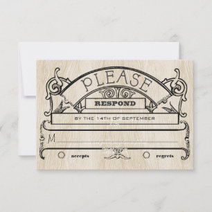 Houten Vintage Moderne Typografie Huwelijks RSVP Kaartje