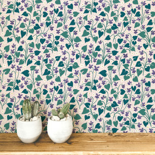 Houten Violet Anemoon Bloem Botanische Blokprint Behang