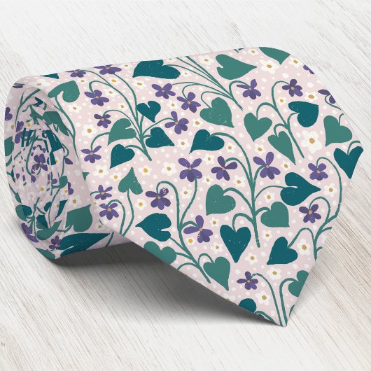 Houten Violet Anemoon Bloem Botanische Blokprint Stropdas