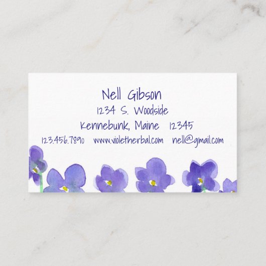 Houten viooltjes Waterverf Flowers Visitekaartje (Achterkant)