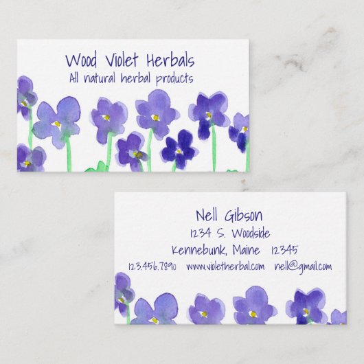 Houten viooltjes Waterverf Flowers Visitekaartje (Voorkant / Achterkant)