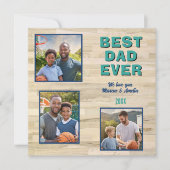 Houten vloer beste vader ooit 3 foto collage vader feestdagenkaart (Voorkant)