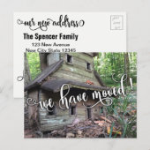 Houten Vogelhuis Foto "We hebben verplaatst" Opmer Aankondigingskaart (Voorkant / Achterkant)