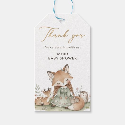 Houten Vos Meisje Baby Shower Cadeautag Cadeaulabel (Voorkant)