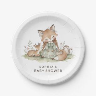 Houten Vos Meisje Baby Shower Papieren Bord