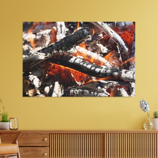 houten vuur canvas afdruk (Insitu (Woonkamer))