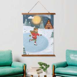 Houten wandtapijt "Blijde schaatser"  Hangend Wandkleed